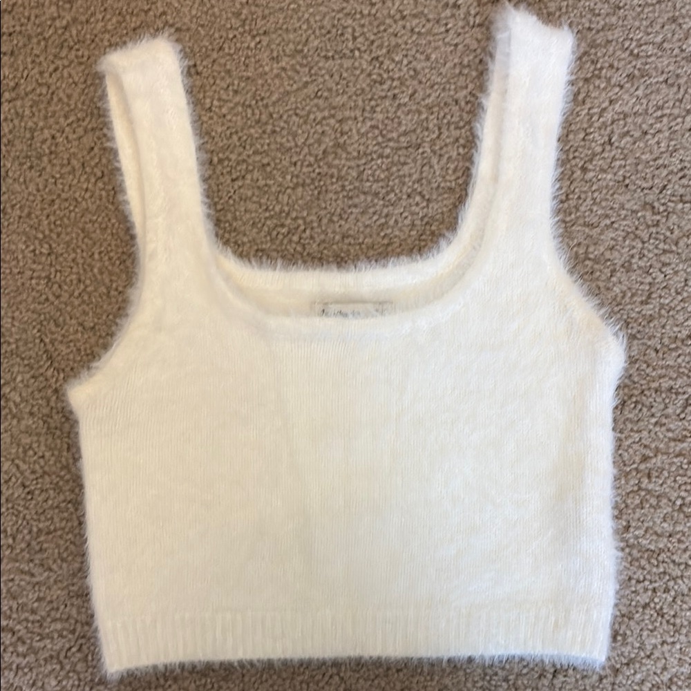 Women's White Fuzzy Knit Tank Top